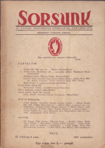 Sorsunk - A Janus Pannonius Trsasg folyirata 1943. szeptember, III. vf. 9. szm