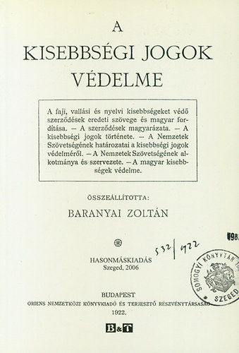 Baranyai Zoltn - A kisebbsgi jogok vdelme