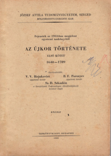 Az jkor trtnete 1640-1789 I. ktet - Jzsef Attila Tudomnyegyetem BK kzirat