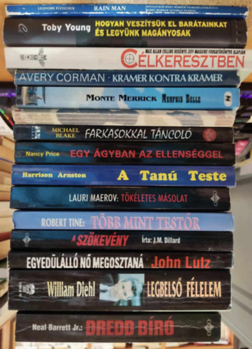 15 db Mozifilm regny: Dredd br; Legbels flelem; Egyedlll n, megosztan; A szkevny; Tbb, mint testr; Tkletes msolat; A tan teste; Egy gyban az ellensggel; Farkasokkal tncol; A szakasz; Memphis Belle; Kramer k