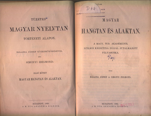 Simonyi Zsigmond Balassa Jzsef - Magyar hangtan s alaktan (Tzetes magyar nyelvtan I.)