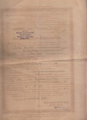 Hadikölcsön-Biztosítás - Magyar Országos Biztosító Intézet R.T. (1933)