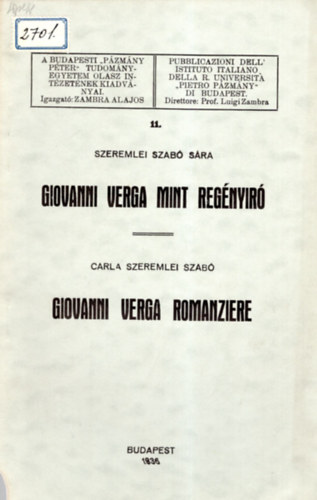 Szeremlei Szabó Sára - Giovanni Verga mint regényíró