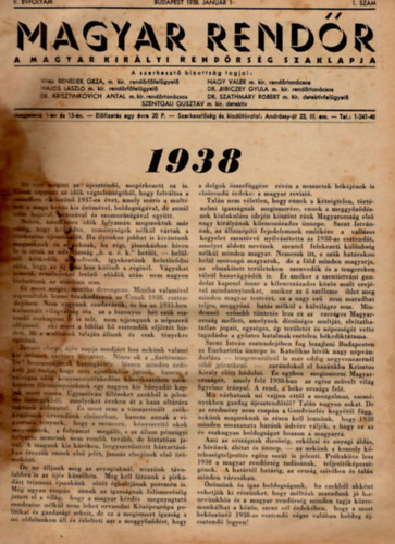 Nagy Valr, Dr. Hajs Lszl  Vitz Benedek Gza (szerk.) - Magyar Rendr V. vfolyam 1938. (teljes, 24 szm)