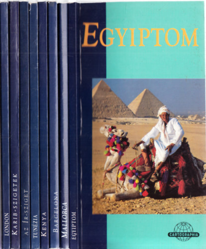 8 db. Cartographia útikönyv: London + Barcelona + Kenya + Tunézia + Az Ír-sziget + Karib-szigetek + Mallorca + Egyiptom