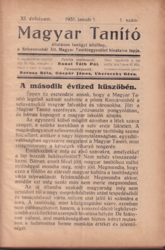 Banai Tth Pl - Magyar tant 1931. XI. vfolyam (teljes)