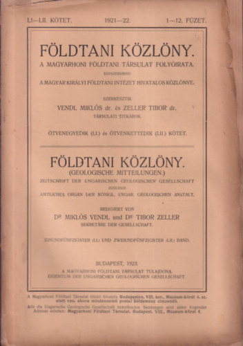 Fldtani kzlny 1921-1922/1-12 fzet. (egy ktetben)