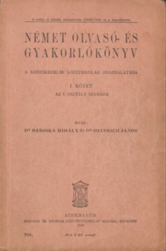 Német olvasó- és gyakorlókönyv - A kereskedelmi középiskolák használatára I. kötet