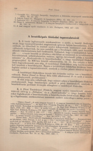 Pesti J�nos - A besz�dk�pz�s f�iskolai patasztalatair�l - K�l�nlenyomat