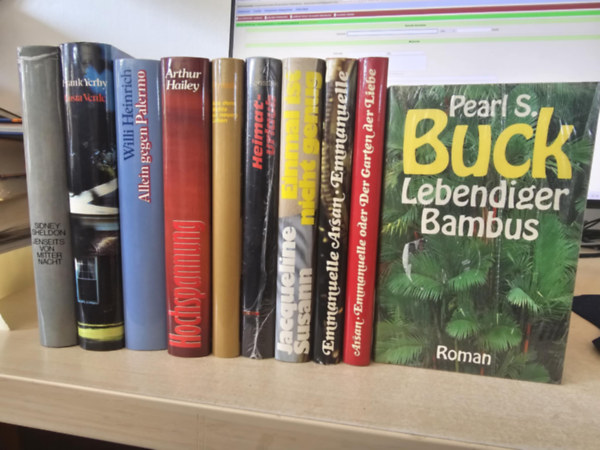 Frank Yerby, Willi Heinrich, Arthur Hailey, Konsalik, Jacqueline Susann, Emmanuelle Arsan, Pearl S. Buck Sidney Sheldon - 10db n�met nyelv� reg�ny, K�NYVMENT� AJ�NLAT: Jenseits von Mitternacht+ Costa verde+ Allein gegen Palermo+ Hochspannung+ Aus dem Nichts ein neues Leben+ Heimaturlaub+ Einnal ist nicht genug+ Emmanuelle 1-2+ Lebendiger Bambus