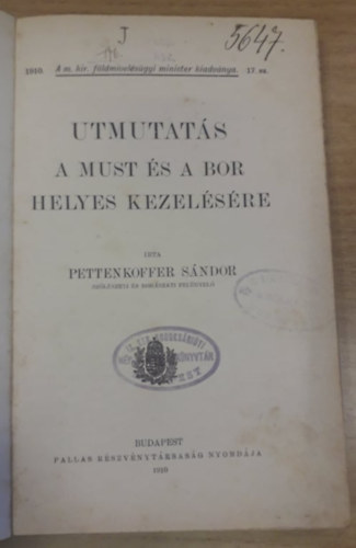 Pettenkoffer Sndor - Utmutats a must s a bor helyes kezelsre