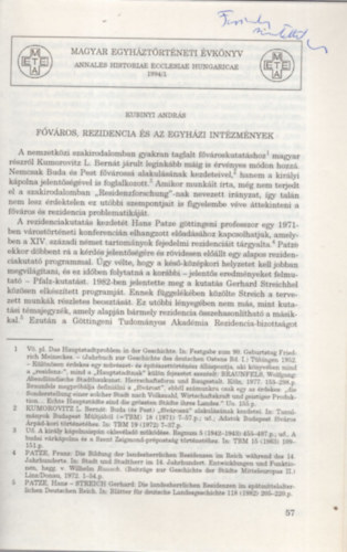 Kubinyi Andrs - Fvros, rezidencia s az egyhzi intzmnyek - dediklt - Klnlenyomat