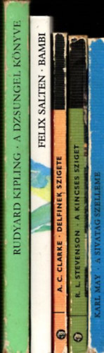 5db klasszikus ifjsgi irodalom - Karl May: A sivatag szelleme + R. L. Stevenson: A kincses sziget + A. C. Clarke: Delfinek szigete + Felix Salten: Bambi + Rudyard Kipling: A dzsungel knyve