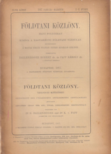 Földtani közlöny 1917/1-12. (Teljes évfolyam lapszámonként)