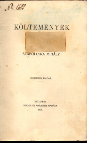 Szabolcska Mih�ly - K�ltem�nyek