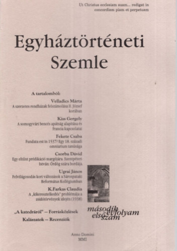 Dienes Dénes, Fazekas Csaba Balogh Judit - Egyháztörténeti Szemle 2001. II. évf. 1. szám