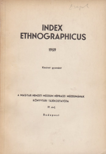 Index ethnographicus 1959 IV. �vf.