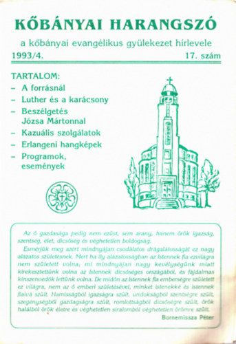 Fabiny Tam�s - Wiszkidenszky Andr�s - K�b�nyai harangsz� - a k�b�nyai evang�likus gy�lekezet h�rlevele 1993/4. (17. sz�m)