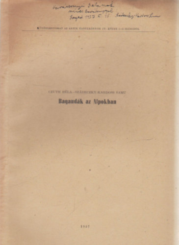 Szdeczky-Kardoss Samu Czuth Bla - Bagaudk az Alpokban - Klnlenyomat - Dediklt