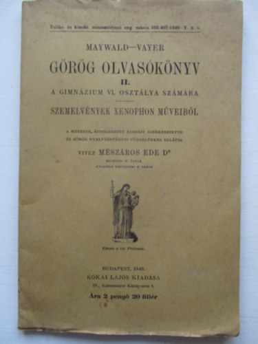 Maywald-Vayer - Grg olvasknyv II. a gimnzium VI. osztlya szmra