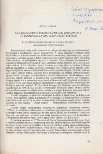Oltvai Ferenc - A Csan�d V�rmegyei Telepes K�zs�gek Igazgat�sa a XIX. Sz�zad Els� Fel�ben.
