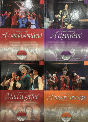 H�res operettek sorozat 4 db (K�lm�n Imre: A cs�rd�skir�lyn�, Ifj. Johann Strauss: A cig�nyb�r�, K�lm�n Imre: Marica gr�fn�, Leh�r Ferenc: A mosoly orsz�ga)