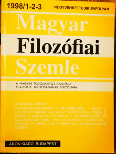 Magyar Filoz�fiai Szemle 1998/1-2-3