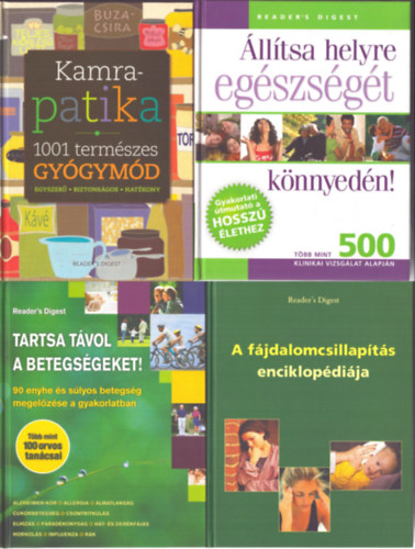 4 db Reader's Digest eg�szs�ges �letm�d k�tet: Kamprapatika (1001 term�szetes gy�gym�d) - �ll�tsa helyre eg�szs�g�t k�nnyed�n - Tartsa t�vol a betegs�geket! - A f�jdalomcsillap�t�s enciklop�di�ja