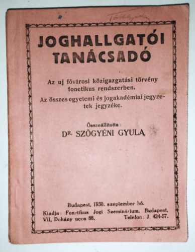 Dr. Szgyni Gyula - JOGHALLGATI TANCSAD