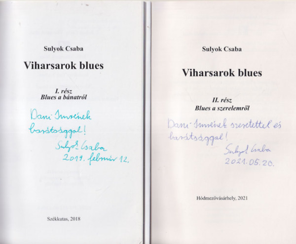 Sulyok Csaba - Viharsarok blues I-II. ktet - I. rsz Blues a bnatrl, II. rsz Blues a szerelemrl -  Mindkett ktet dediklt