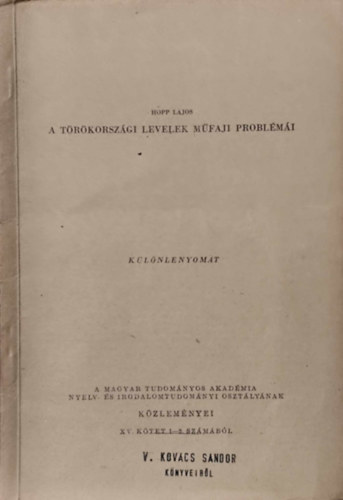 Hopp Lajos - A t�r�korsz�gi levelek m�faji probl�m�i