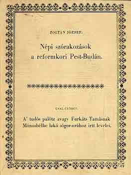 Zoltn Jzsef - Npi szrakozsok a reformkori Pest-Budn