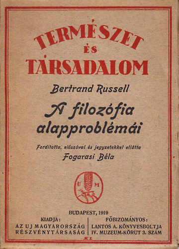 Bertrand Russel - A filoz�fia alapprobl�m�i (Term�szet �s t�rsadalom 4. sz�m)