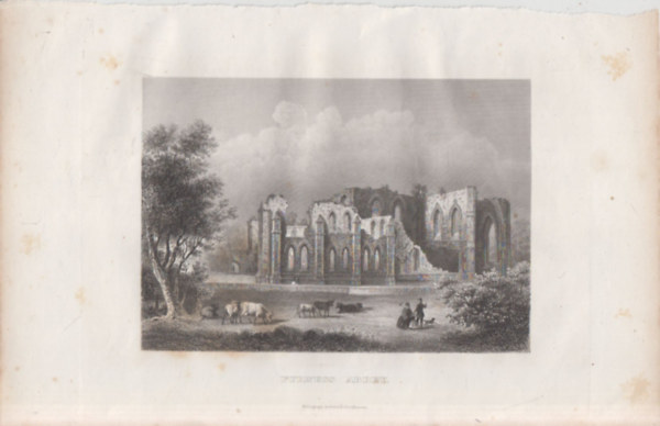 Furness apátság, Angila, Nagy-Britannia (28×18cm lapméretű eredeti acélmetszet) (1860 körül)