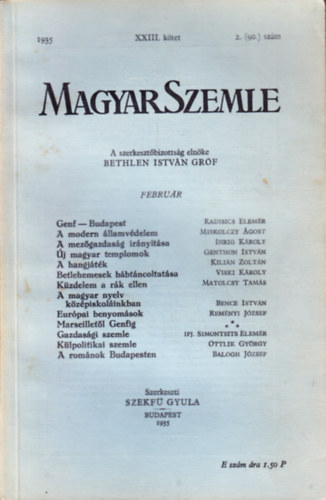 Bethlen Istvn grf - Magyar Szemle 1935. februr XXIII. ktet 2. (90.) szm