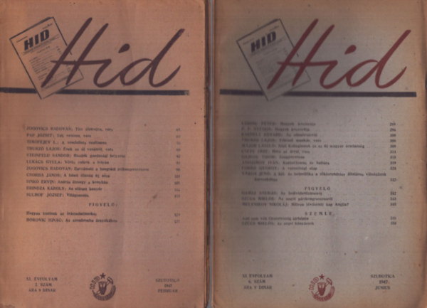 Dr. Steinfeld S�ndor  (fel. szerk.) - H�d foly�irat 1947. 4 sz�m egy�tt (febru�r, m�rcius, m�jus, j�nius)