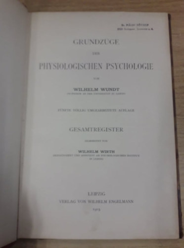 Wilhelm Wundt - Grundzge der Physiologischen Psychologie - Gesamtregister (1903)